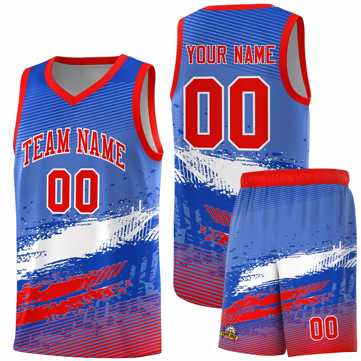 Custom Royal White and Red Graffiti Pattern Sports Uniform Basketball Jersey|KXKSHOP