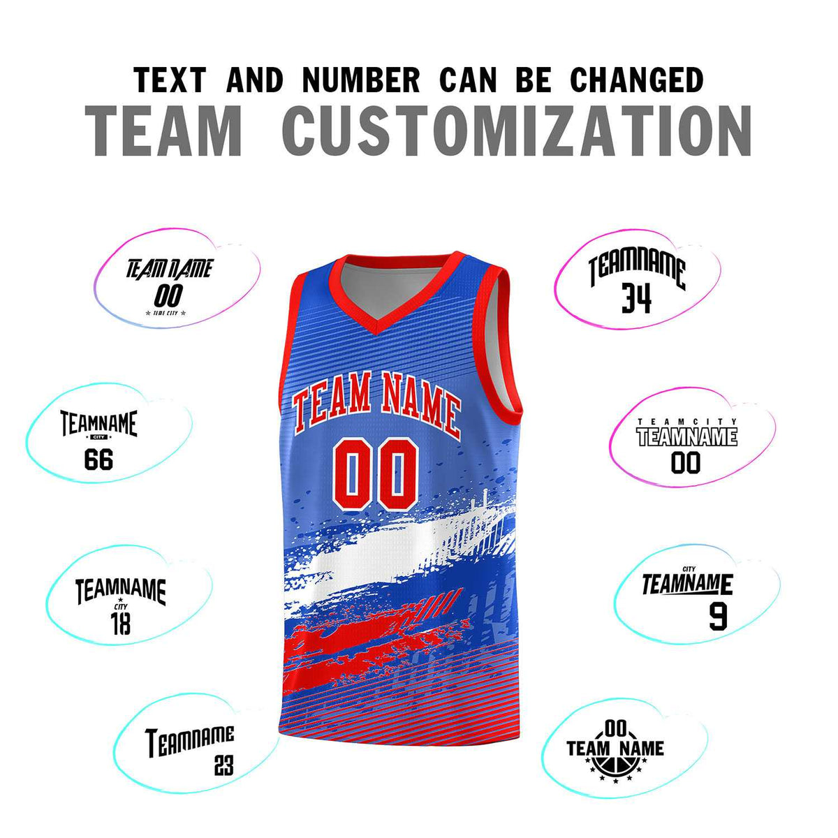 Custom Royal White and Red Graffiti Pattern Sports Uniform Basketball Jersey|KXKSHOP