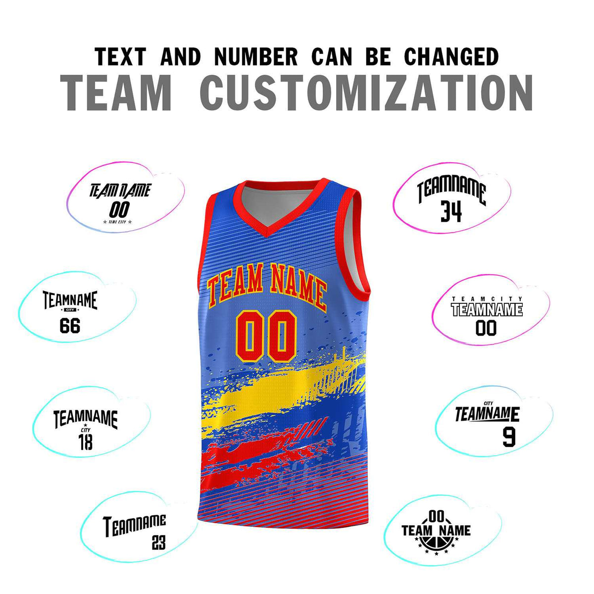 Custom Royal Gold and Red Graffiti Pattern Sports Uniform Basketball Jersey|KXKSHOP