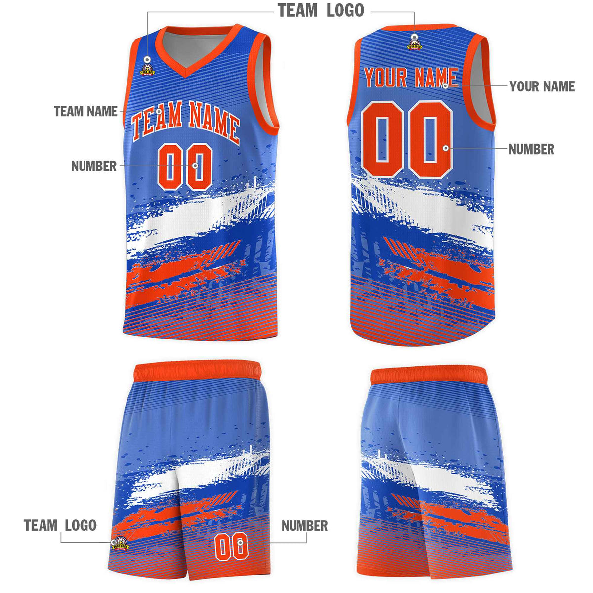 Custom Royal White and Orange Graffiti Pattern Sports Uniform Basketball Jersey|KXKSHOP