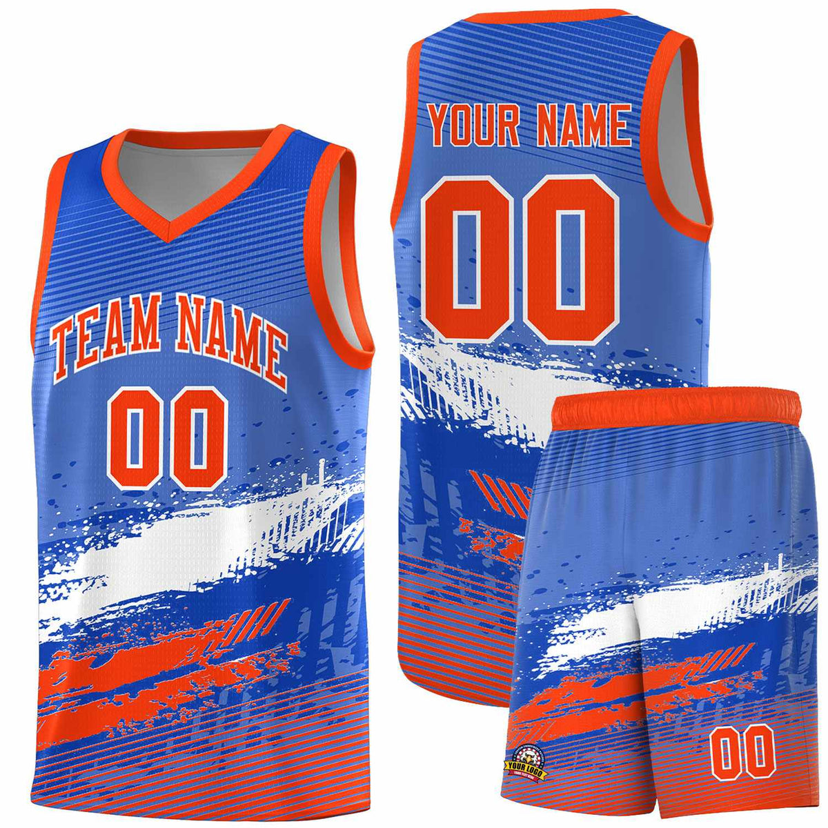 Custom Royal White and Orange Graffiti Pattern Sports Uniform Basketball Jersey|KXKSHOP