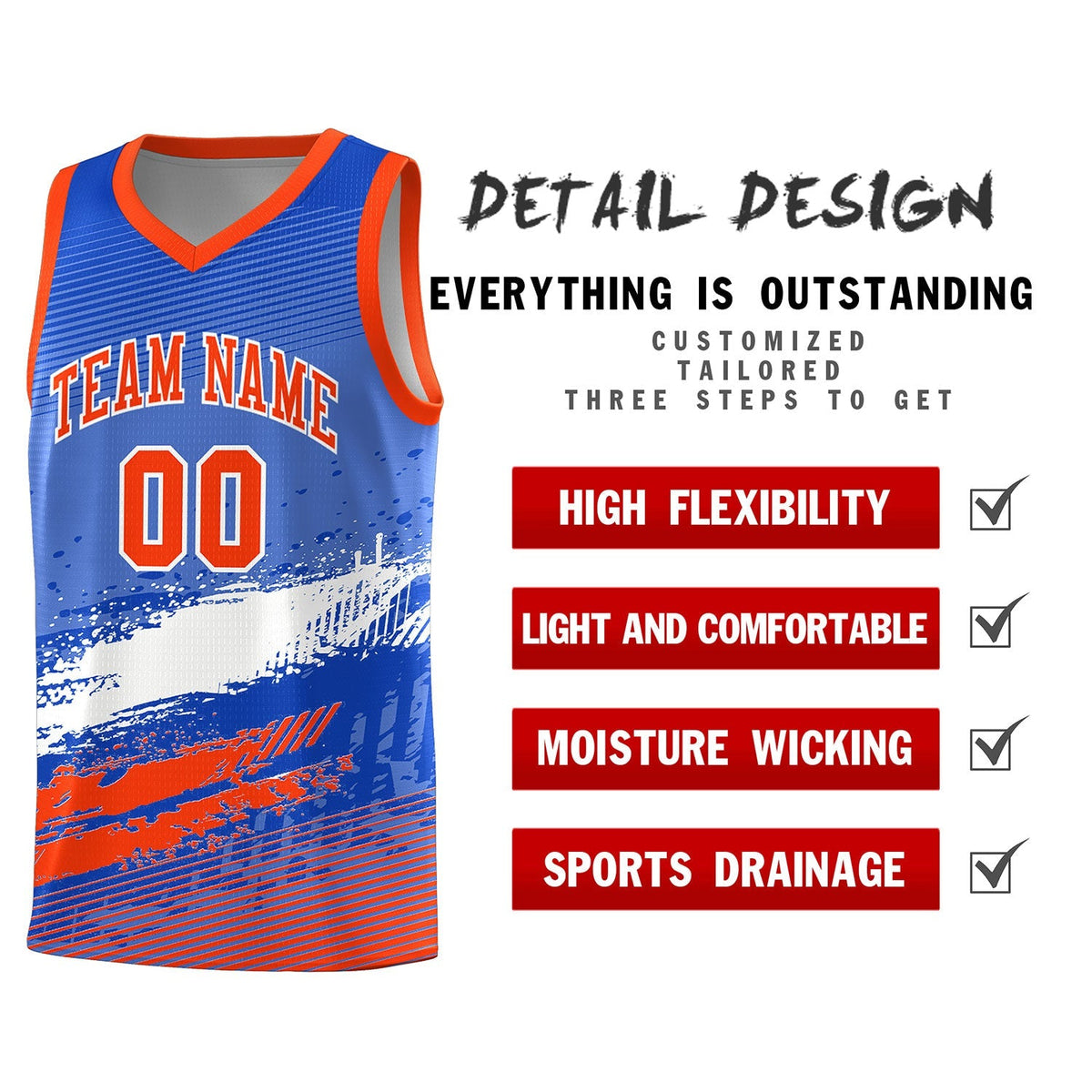 Custom Royal White and Orange Graffiti Pattern Sports Uniform Basketball Jersey|KXKSHOP