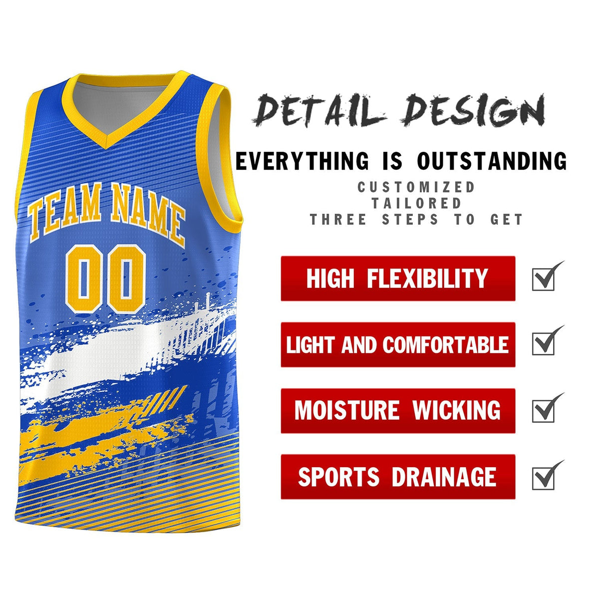 Custom Royal White and Yellow Graffiti Pattern Sports Uniform Basketball Jersey|KXKSHOP