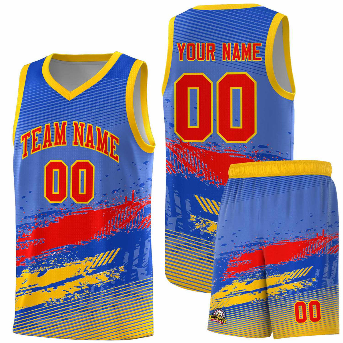 Custom Royal Red and Yellow Graffiti Pattern Sports Uniform Basketball Jersey|KXKSHOP