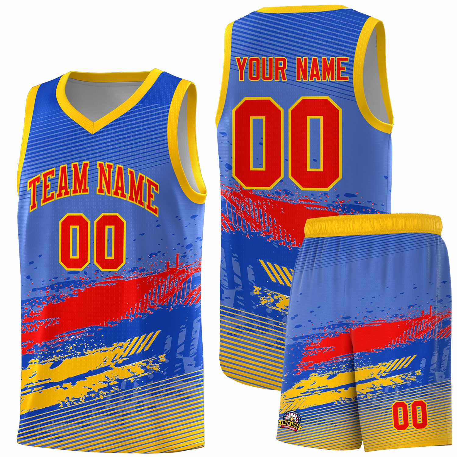 Custom Royal Red and Yellow Graffiti Pattern Sports Uniform Basketball Jersey|KXKSHOP
