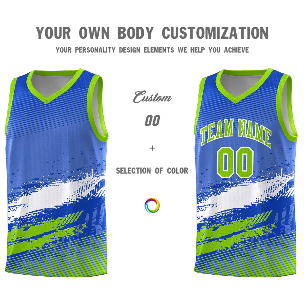 Custom Royal White and Neon Green Graffiti Pattern Sports Uniform Basketball Jersey|KXKSHOP