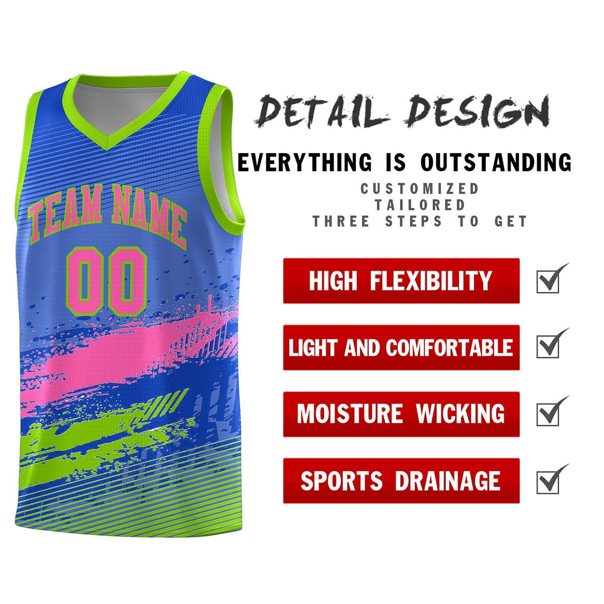 Custom Royal Pink and Neon Green Graffiti Pattern Sports Uniform Basketball Jersey|KXKSHOP