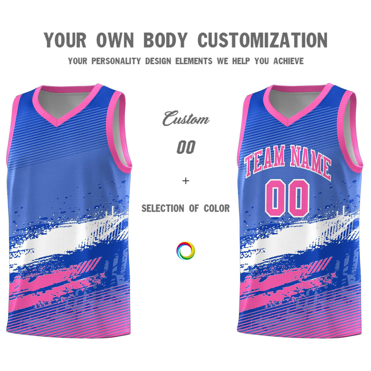Custom Royal White and Pink Graffiti Pattern Sports Uniform Basketball Jersey|KXKSHOP