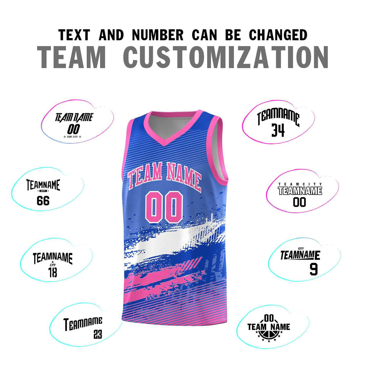 Custom Royal White and Pink Graffiti Pattern Sports Uniform Basketball Jersey|KXKSHOP