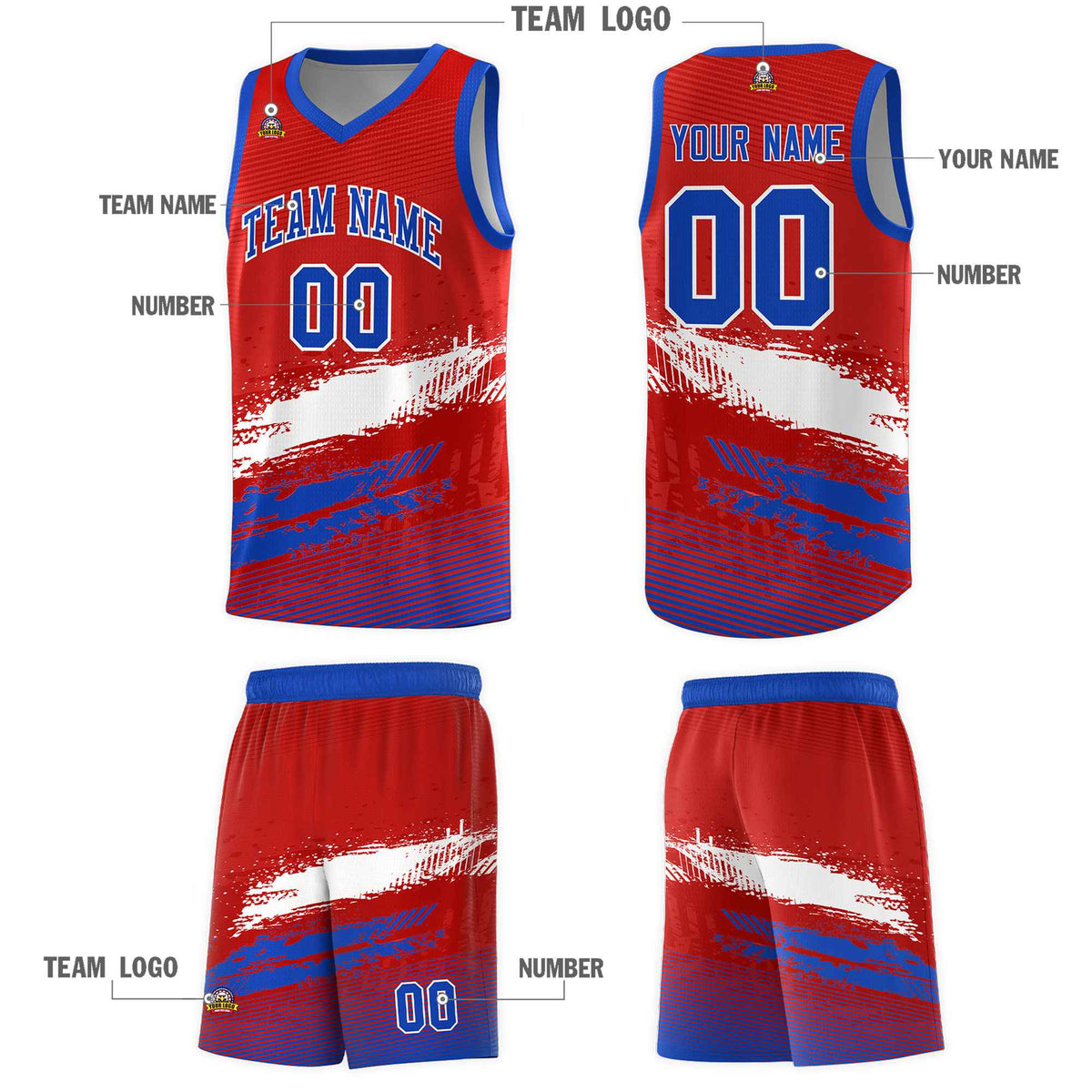 Custom Red White and Royal Graffiti Pattern Sports Uniform Basketball Jersey|KXKSHOP