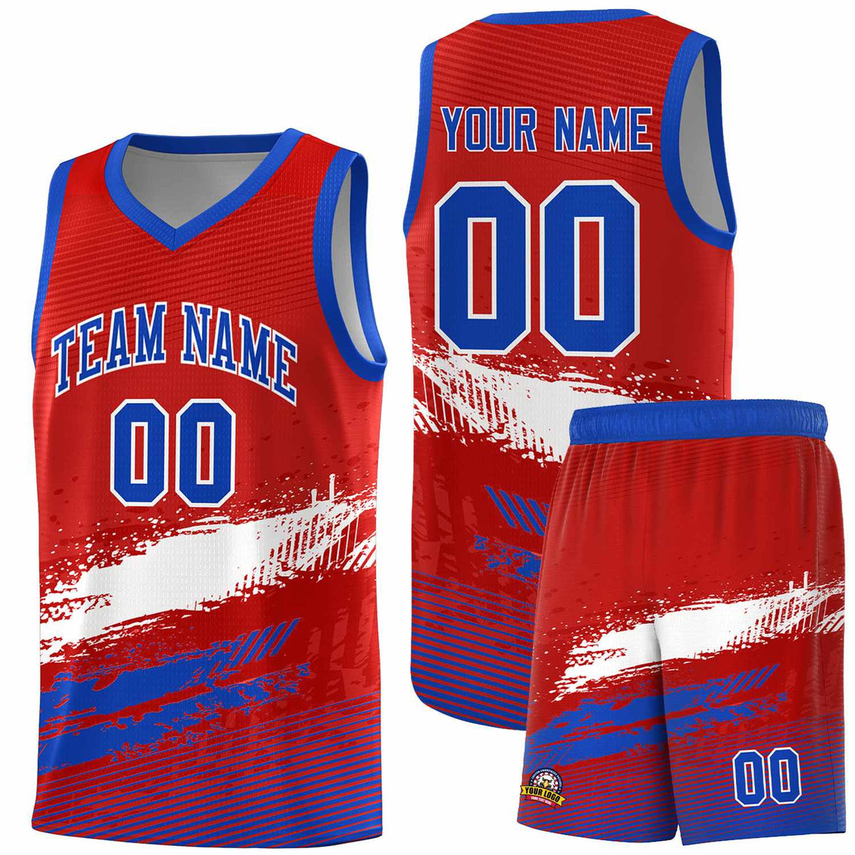 Custom Red White and Royal Graffiti Pattern Sports Uniform Basketball Jersey|KXKSHOP