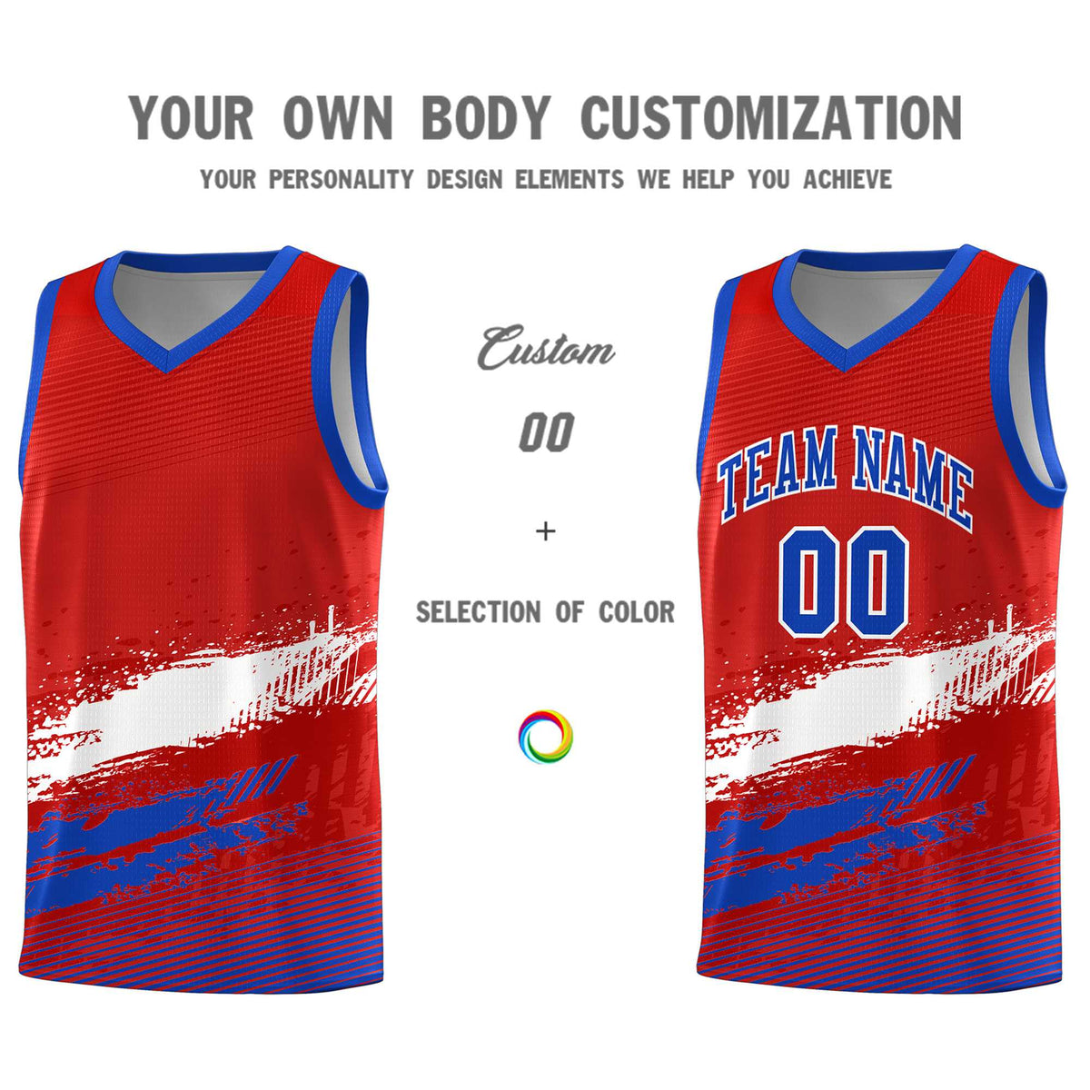 Custom Red White and Royal Graffiti Pattern Sports Uniform Basketball Jersey|KXKSHOP
