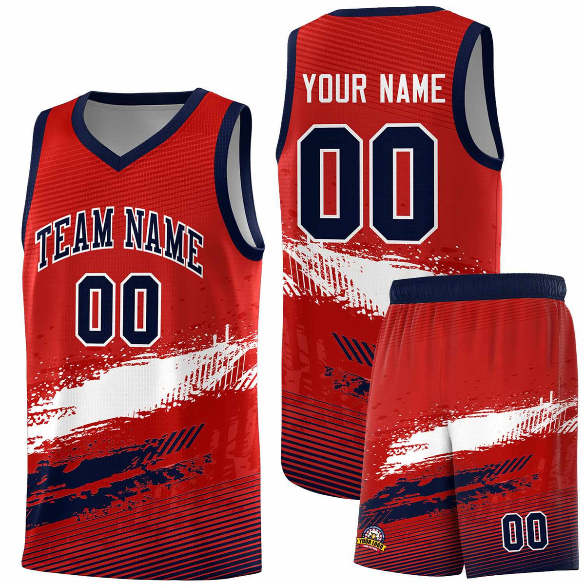 Custom Red White and Navy Graffiti Pattern Sports Uniform Basketball Jersey|KXKSHOP