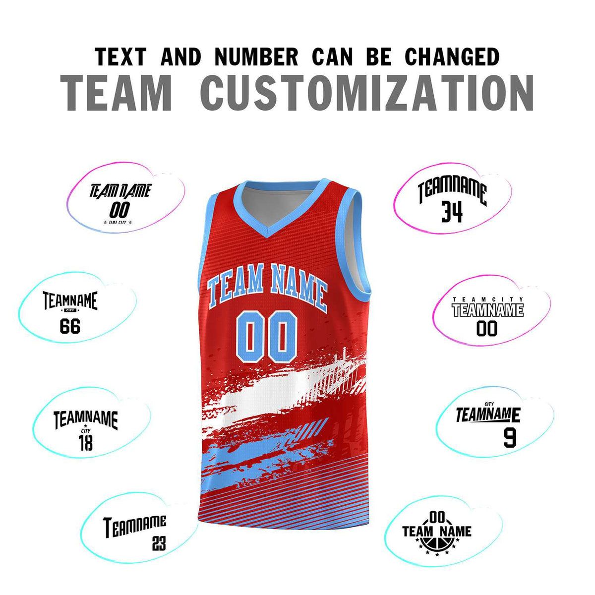 Custom Red White and Powder Blue Graffiti Pattern Sports Uniform Basketball Jersey|KXKSHOP