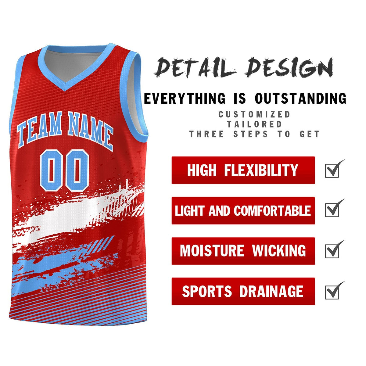 Custom Red White and Powder Blue Graffiti Pattern Sports Uniform Basketball Jersey|KXKSHOP