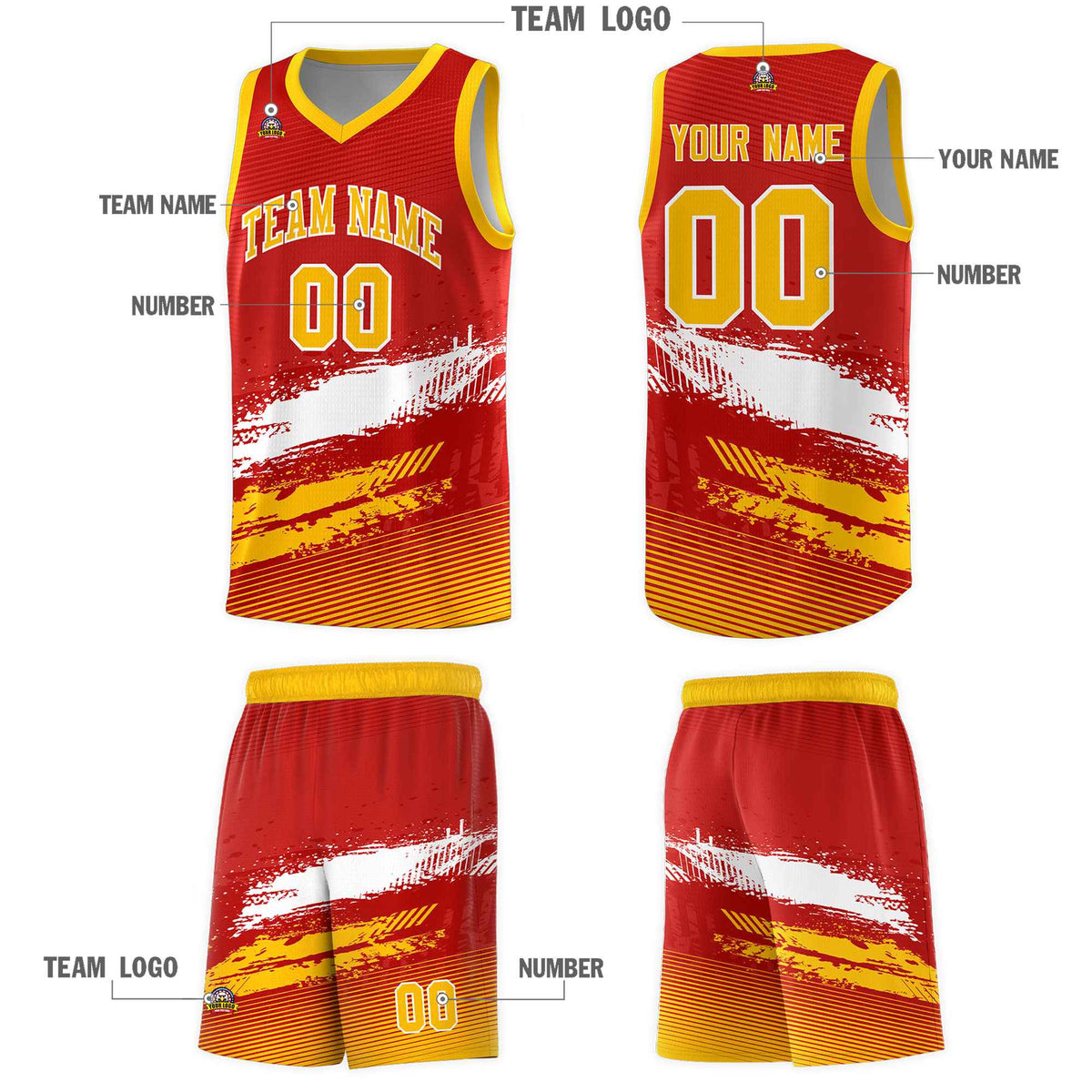 Custom Red White and Yellow Graffiti Pattern Sports Uniform Basketball Jersey|KXKSHOP