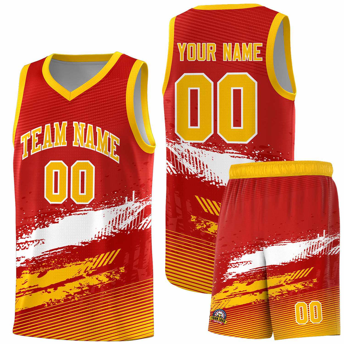 Custom Red White and Yellow Graffiti Pattern Sports Uniform Basketball Jersey|KXKSHOP