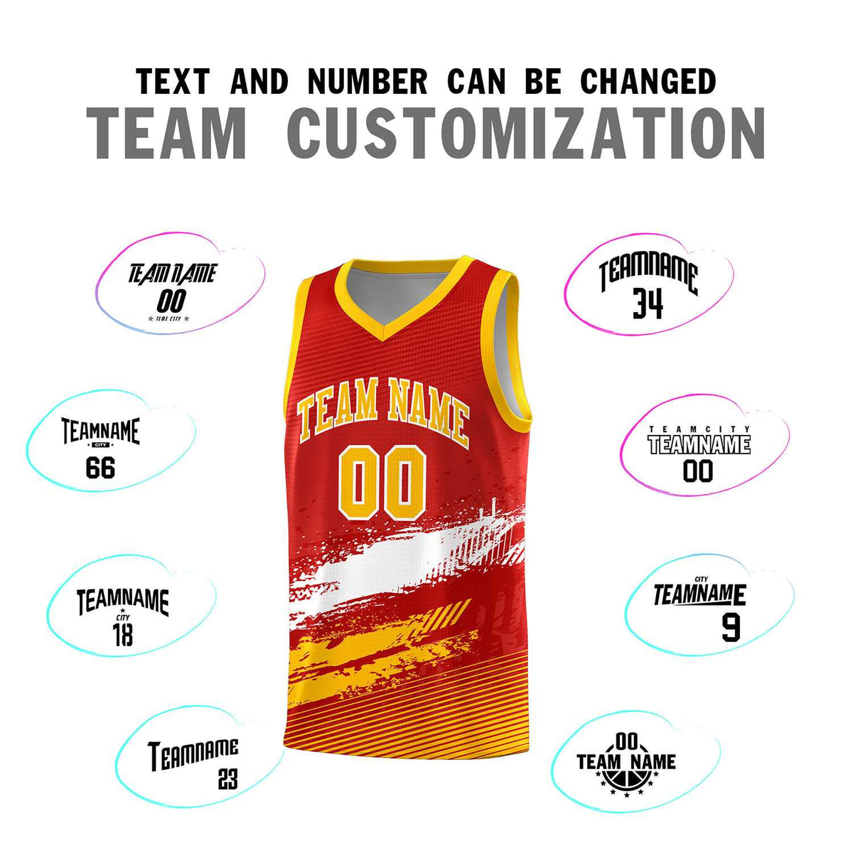 Custom Red White and Yellow Graffiti Pattern Sports Uniform Basketball Jersey|KXKSHOP