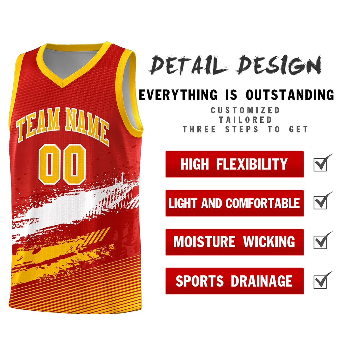 Custom Red White and Yellow Graffiti Pattern Sports Uniform Basketball Jersey|KXKSHOP