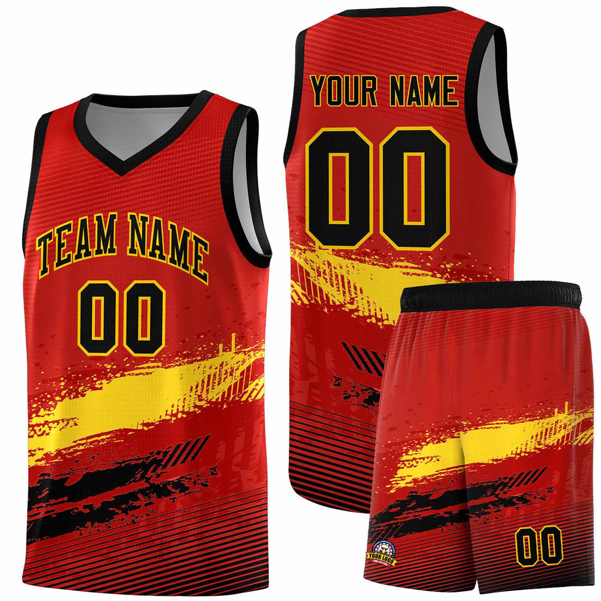 Custom Red Gold and Black Graffiti Pattern Sports Uniform Basketball Jersey|KXKSHOP