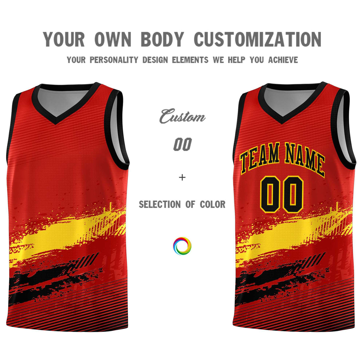 Custom Red Gold and Black Graffiti Pattern Sports Uniform Basketball Jersey|KXKSHOP