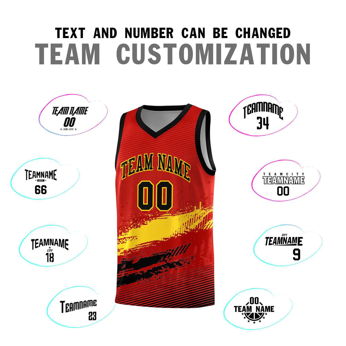 Custom Red Gold and Black Graffiti Pattern Sports Uniform Basketball Jersey|KXKSHOP