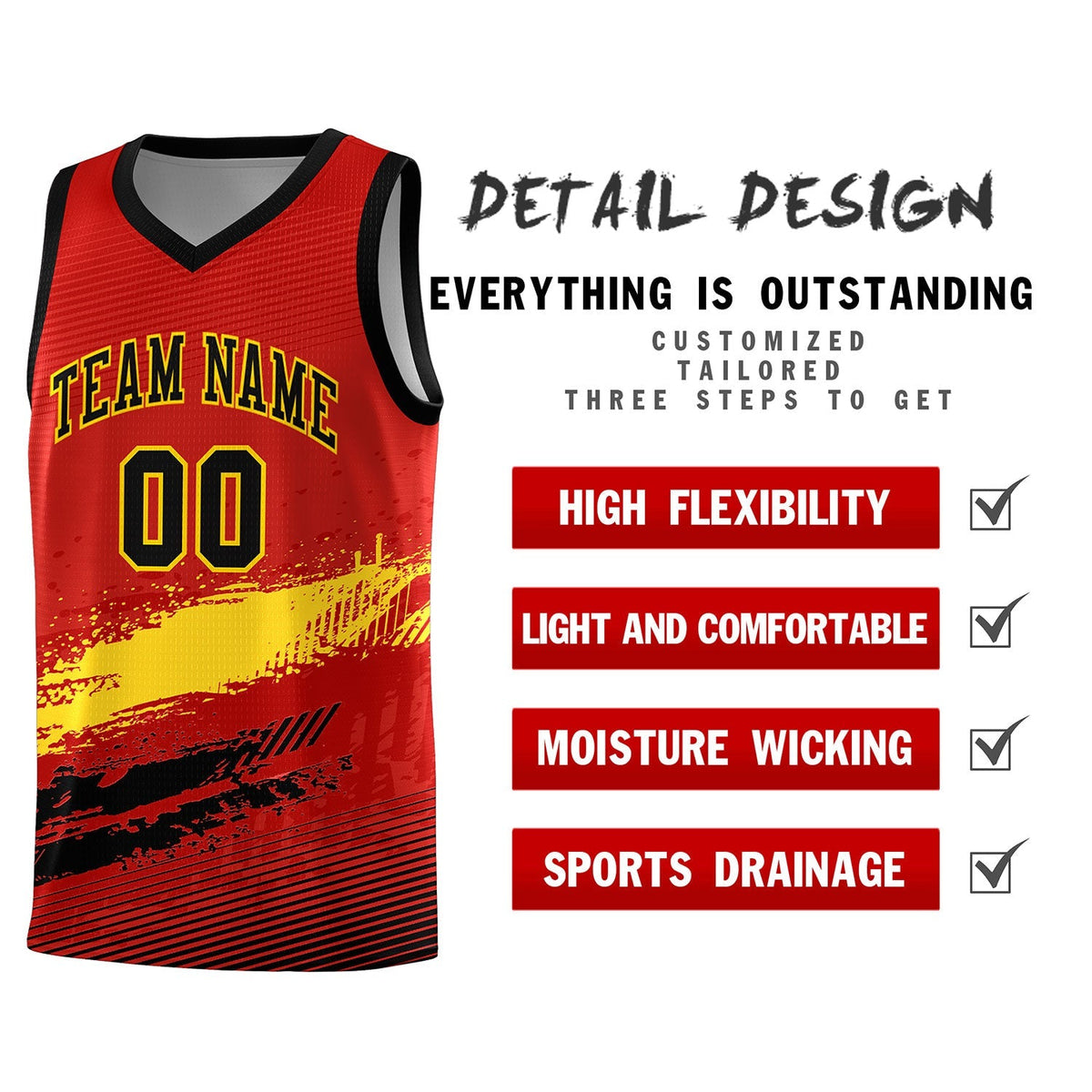 Custom Red Gold and Black Graffiti Pattern Sports Uniform Basketball Jersey|KXKSHOP