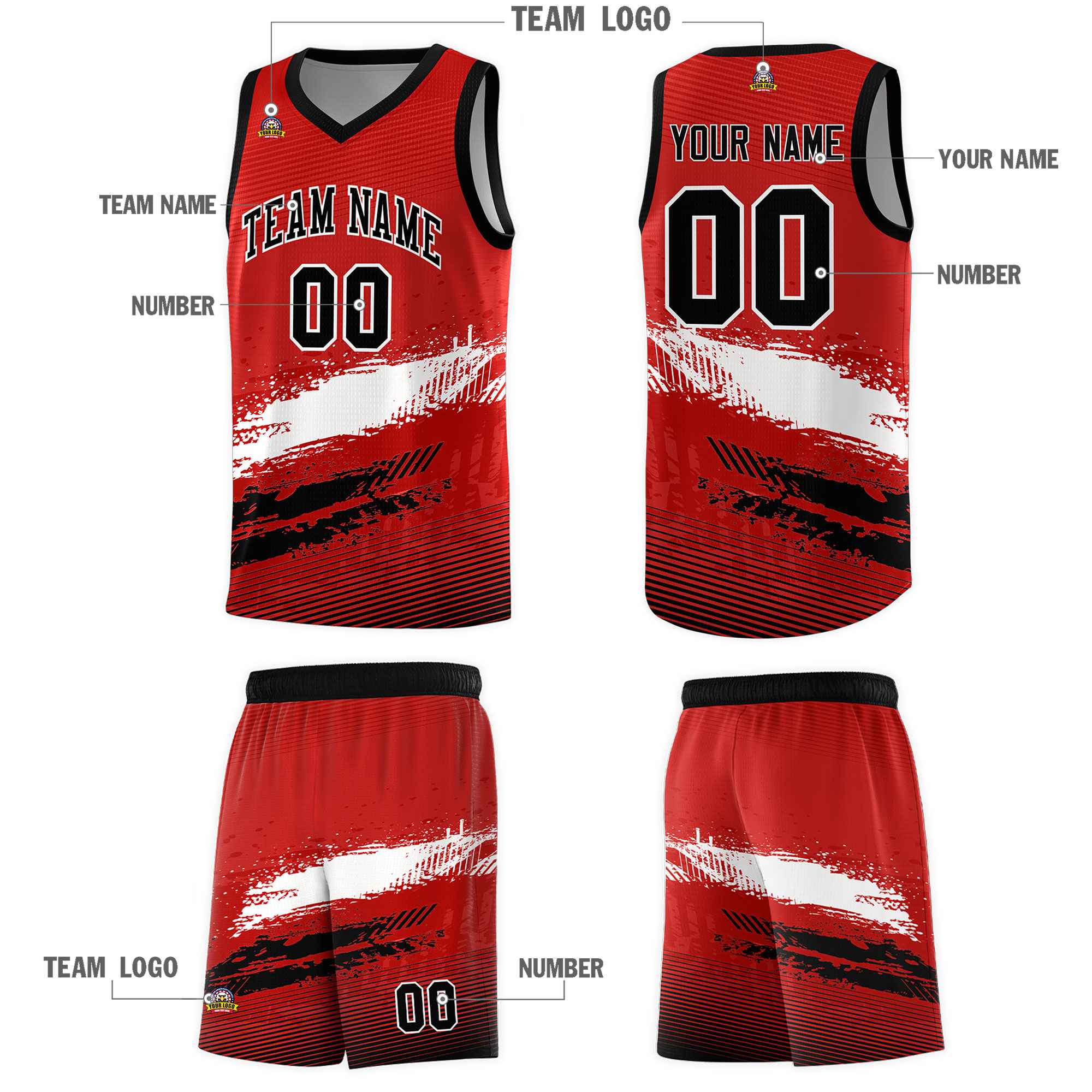 Custom Red White and Black Graffiti Pattern Sports Uniform Basketball Jersey|KXKSHOP