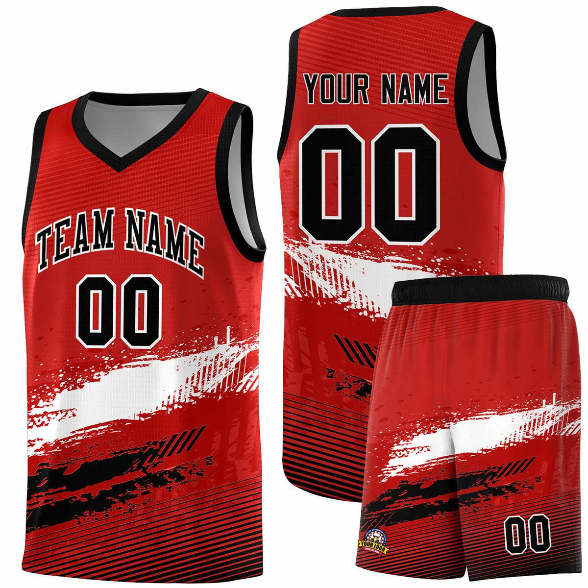 Custom Red White and Black Graffiti Pattern Sports Uniform Basketball Jersey|KXKSHOP