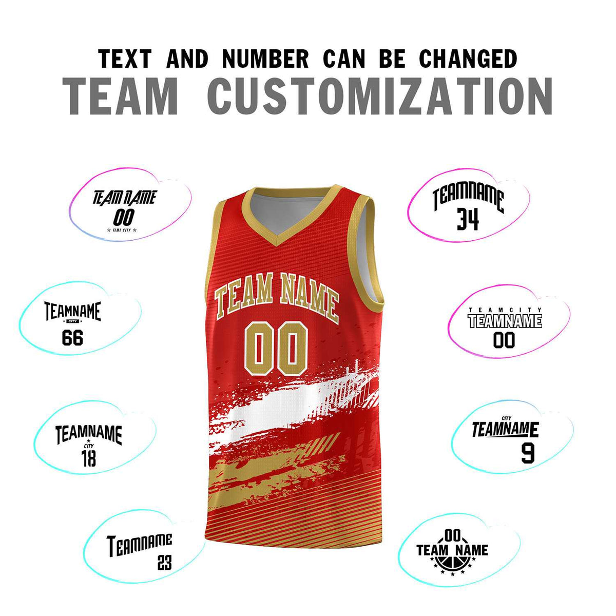 Custom Red White and Old Gold Graffiti Pattern Sports Uniform Basketball Jersey|KXKSHOP