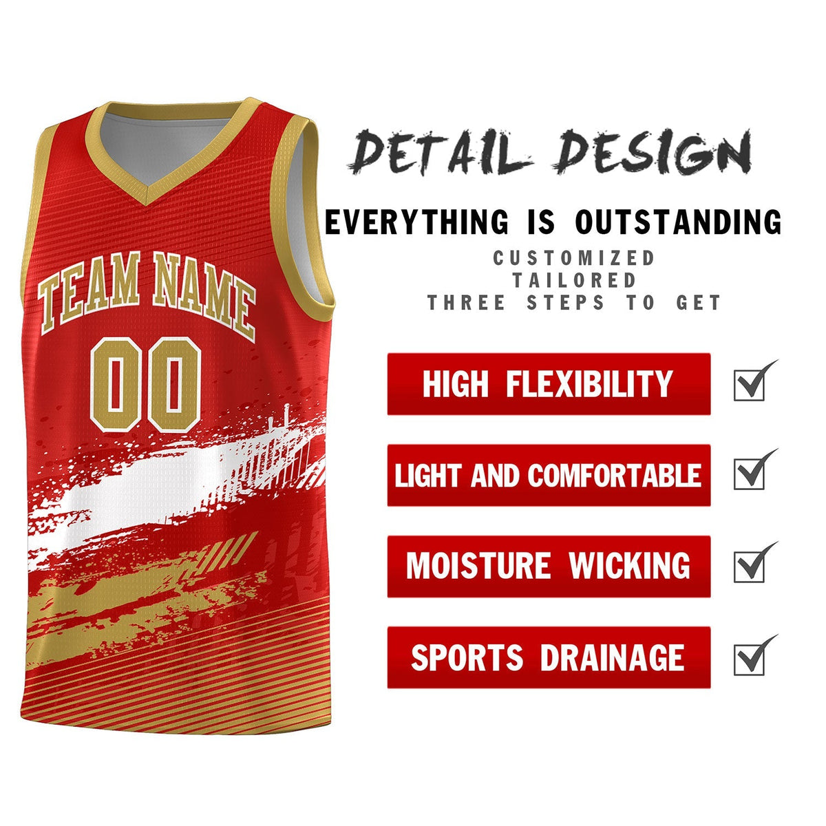 Custom Red White and Old Gold Graffiti Pattern Sports Uniform Basketball Jersey|KXKSHOP