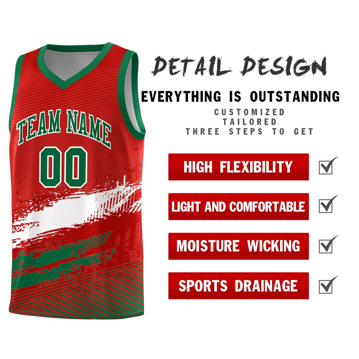 Custom Red White and Kelly Green Graffiti Pattern Sports Uniform Basketball Jersey|KXKSHOP