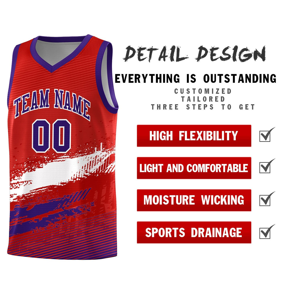Custom Red White and Purple Graffiti Pattern Sports Uniform Basketball Jersey|KXKSHOP