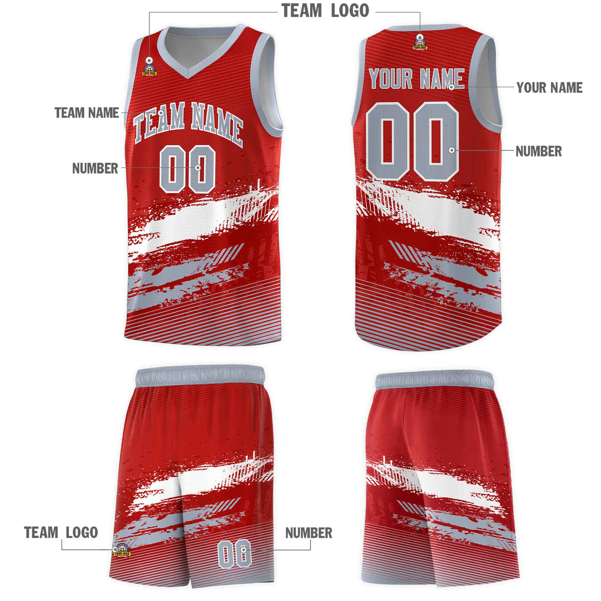 Custom Red White and Gray Graffiti Pattern Sports Uniform Basketball Jersey|KXKSHOP