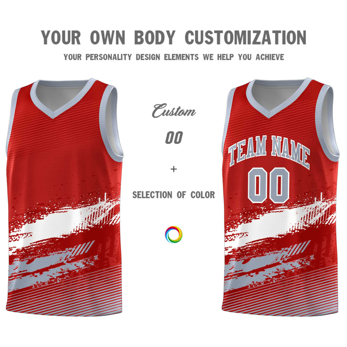 Custom Red White and Gray Graffiti Pattern Sports Uniform Basketball Jersey|KXKSHOP