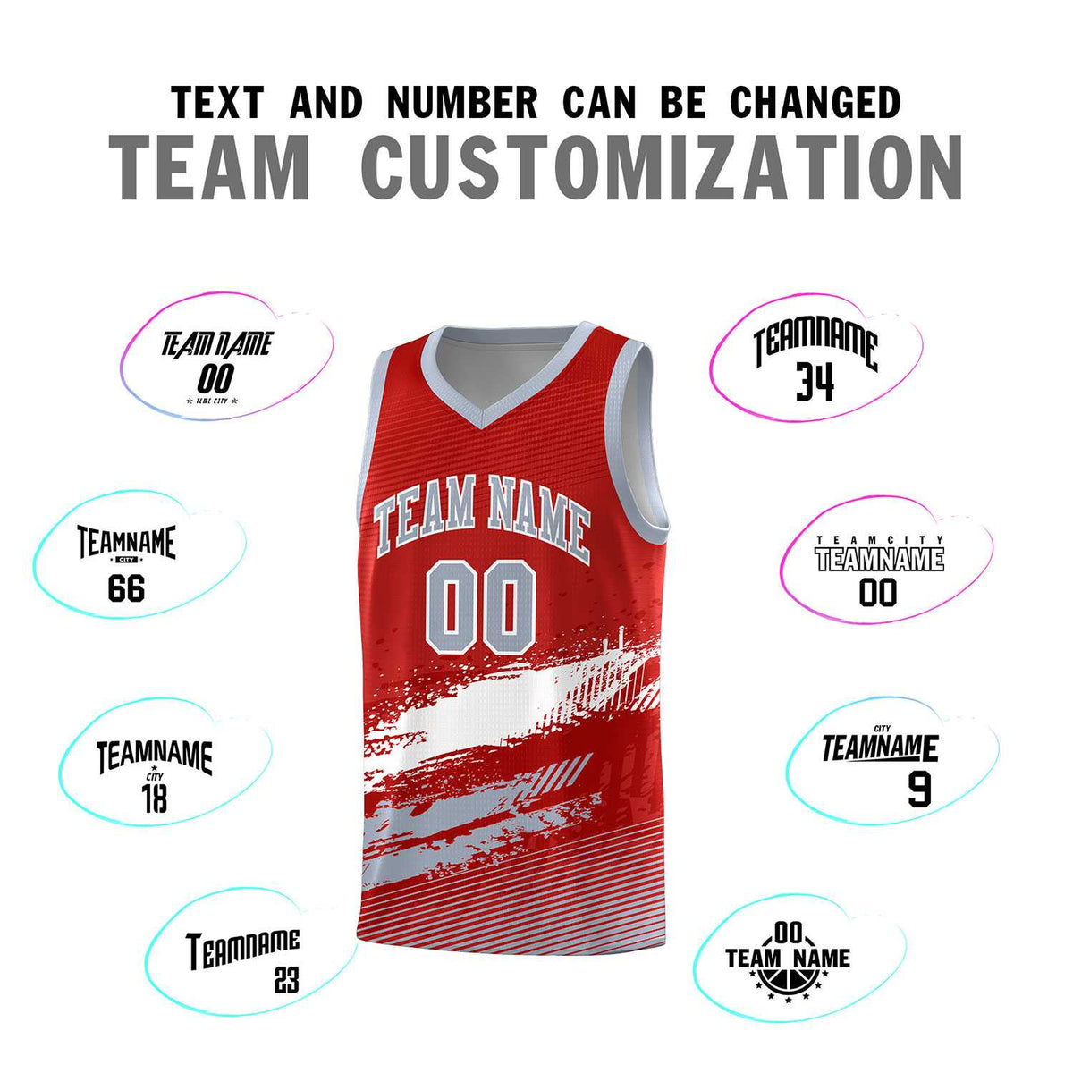Custom Red White and Gray Graffiti Pattern Sports Uniform Basketball Jersey|KXKSHOP