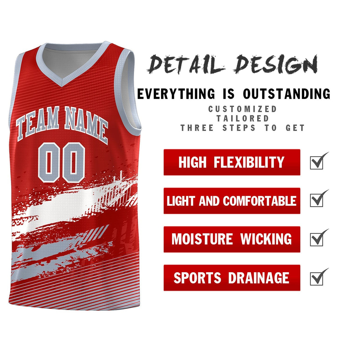 Custom Red White and Gray Graffiti Pattern Sports Uniform Basketball Jersey|KXKSHOP