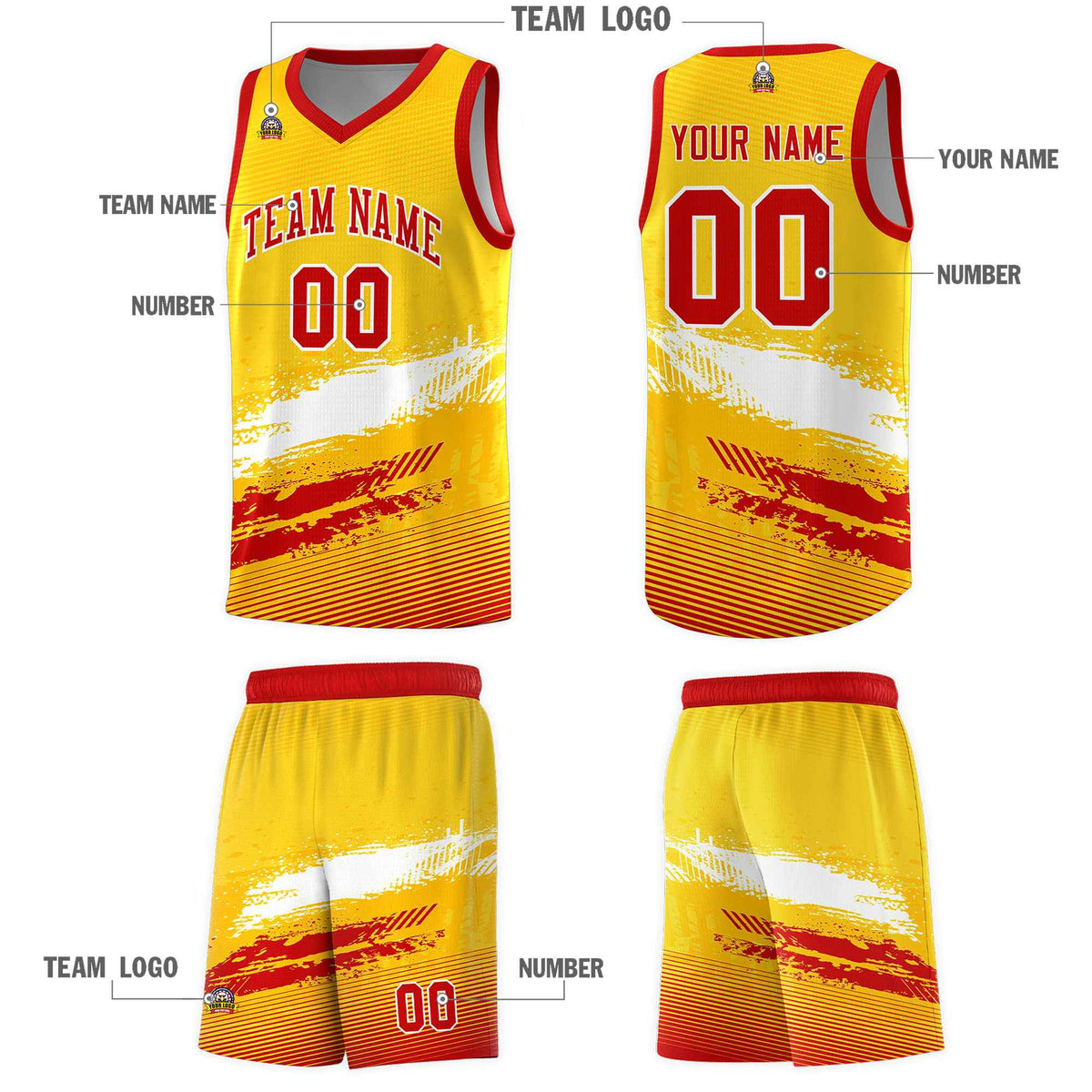 Custom Yellow White and Red Graffiti Pattern Sports Uniform Basketball Jersey|KXKSHOP