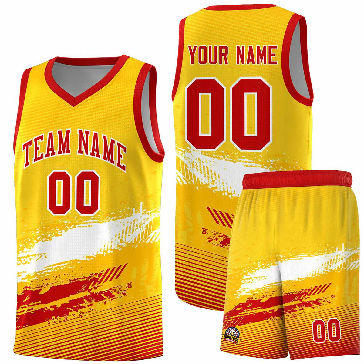 Custom Yellow White and Red Graffiti Pattern Sports Uniform Basketball Jersey|KXKSHOP