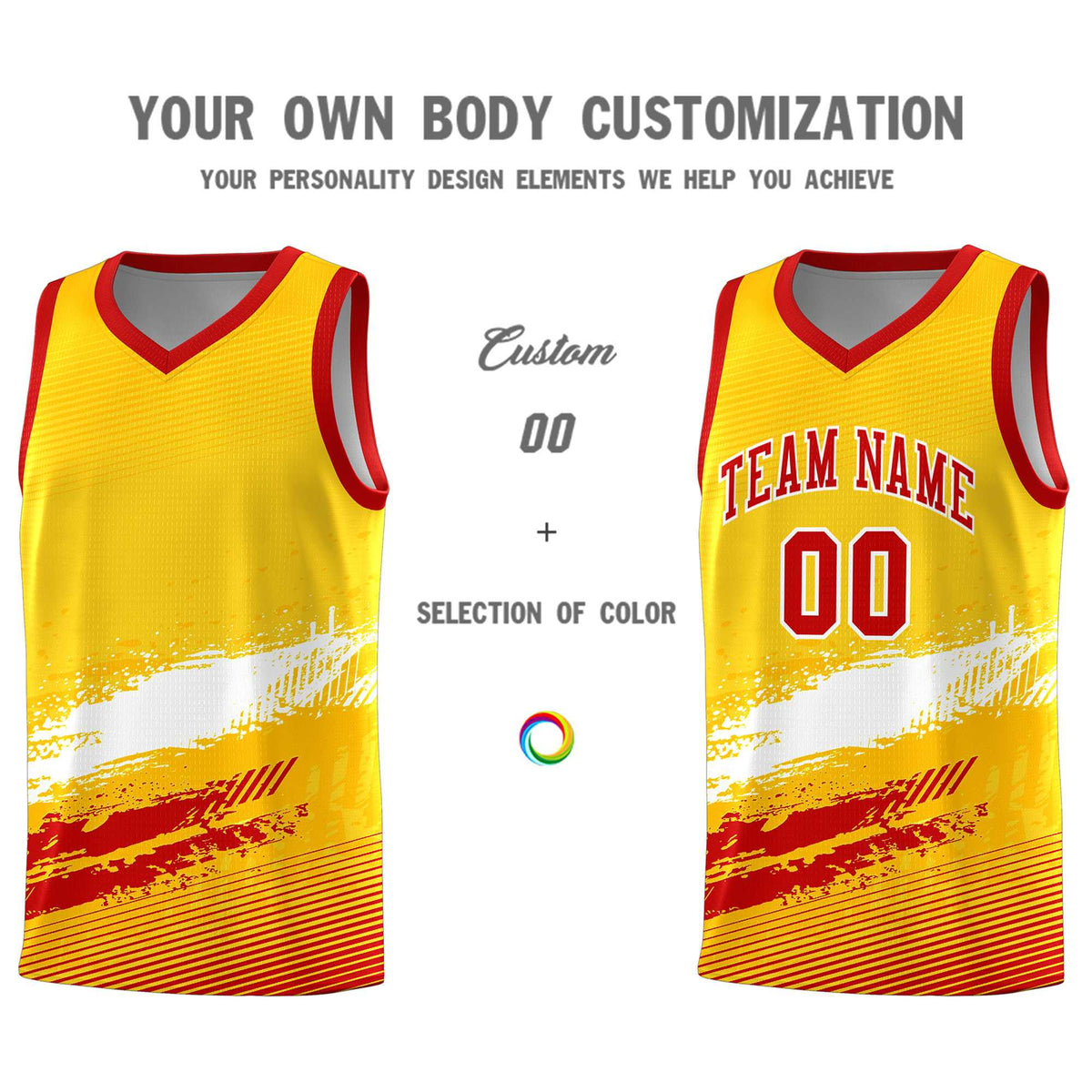 Custom Yellow White and Red Graffiti Pattern Sports Uniform Basketball Jersey|KXKSHOP