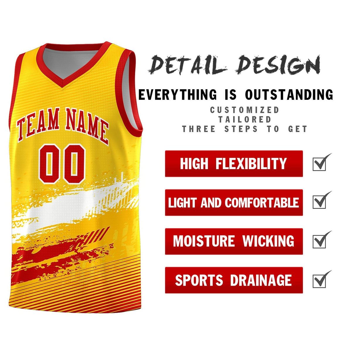 Custom Yellow White and Red Graffiti Pattern Sports Uniform Basketball Jersey|KXKSHOP