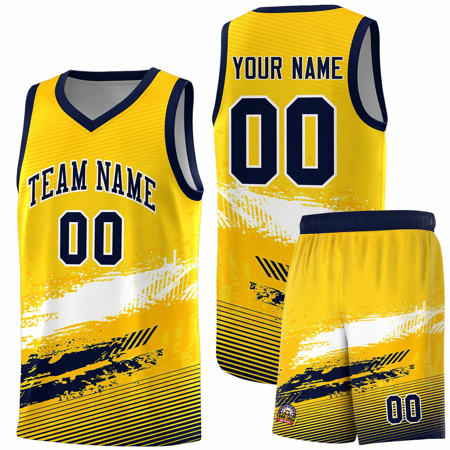 Custom Yellow White and Navy Graffiti Pattern Sports Uniform Basketball Jersey|KXKSHOP