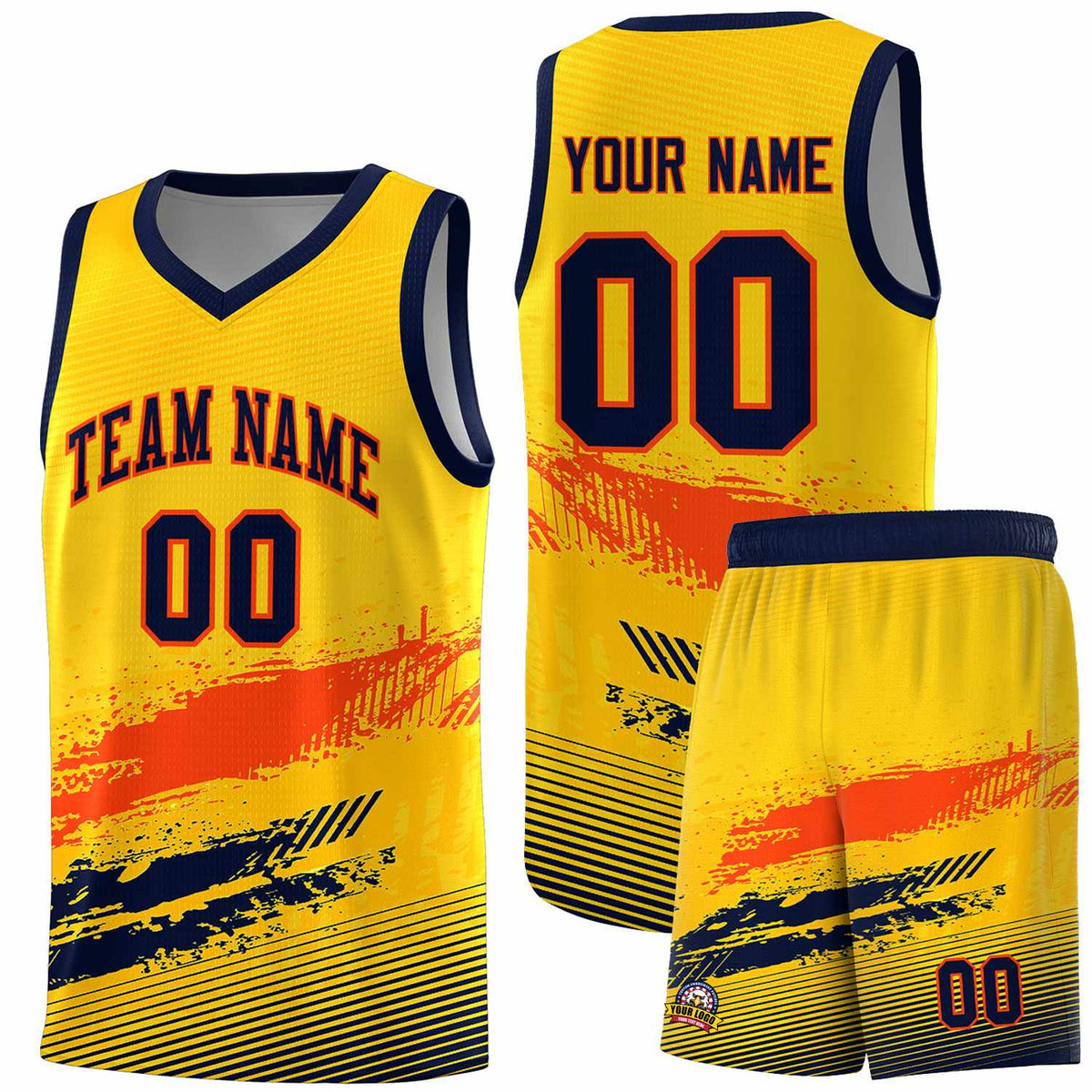 Custom Yellow Orange and Navy Graffiti Pattern Sports Uniform Basketball Jersey|KXKSHOP