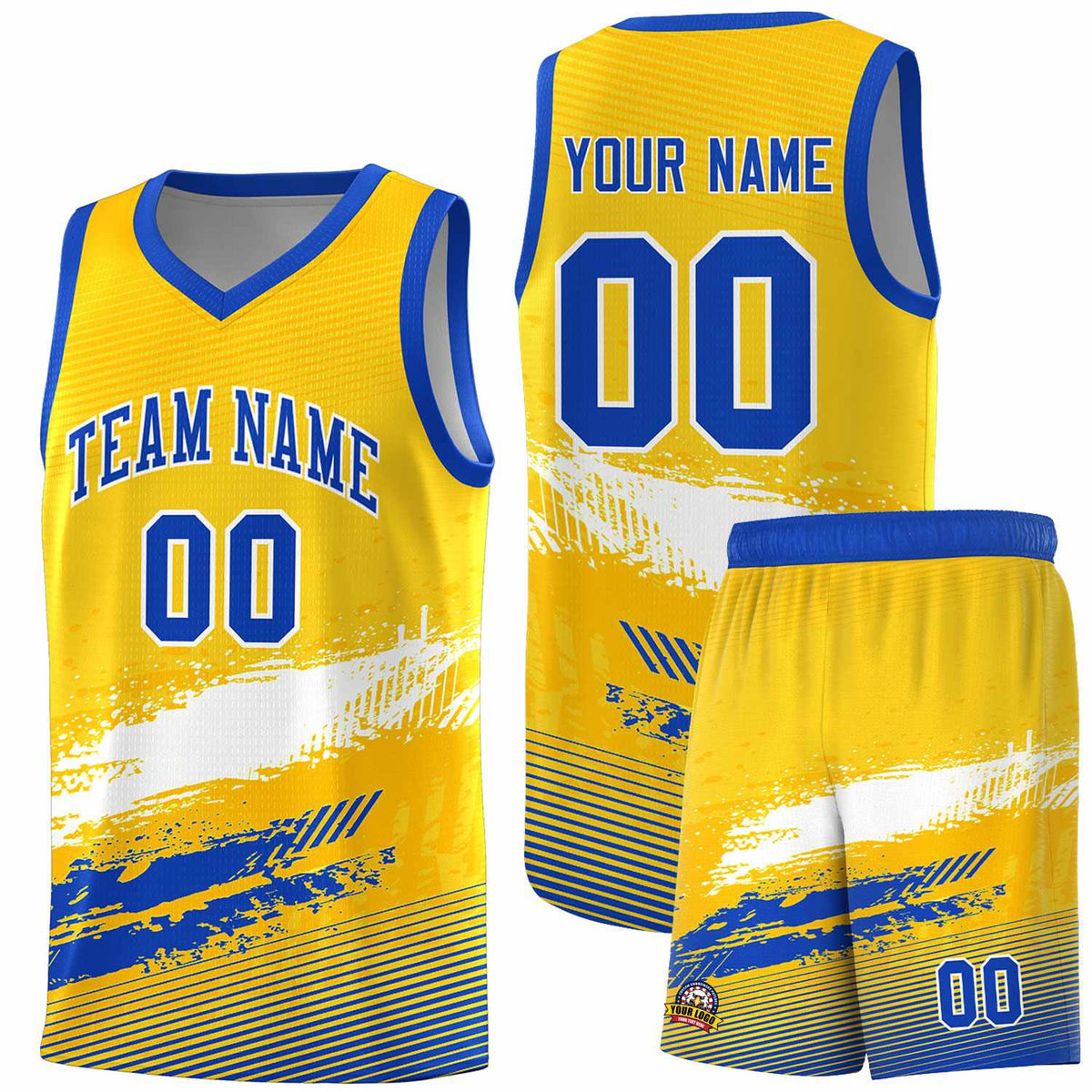 Custom Yellow White and Royal Graffiti Pattern Sports Uniform Basketball Jersey|KXKSHOP