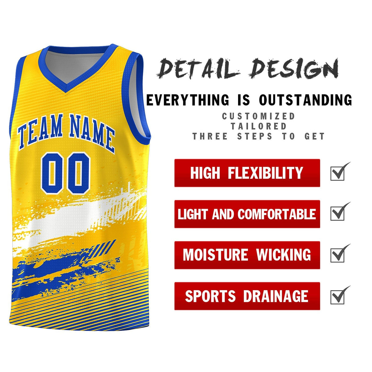 Custom Yellow White and Royal Graffiti Pattern Sports Uniform Basketball Jersey|KXKSHOP
