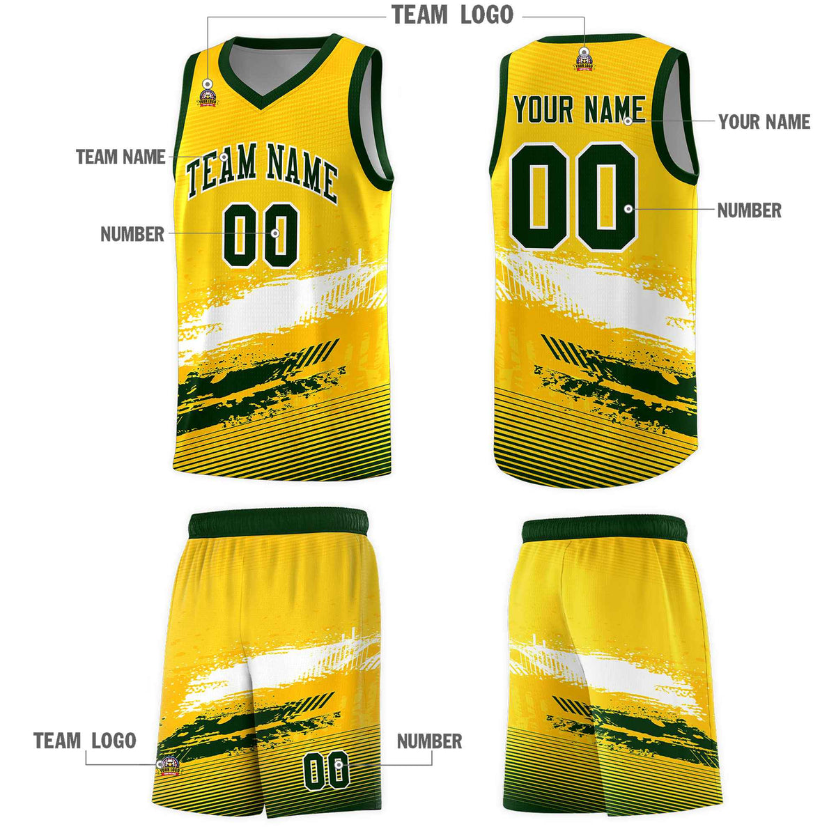 Custom Yellow White and Green Graffiti Pattern Sports Uniform Basketball Jersey|KXKSHOP