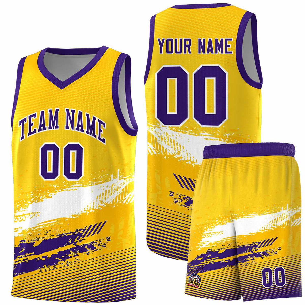 Custom Yellow White and Purple Graffiti Pattern Sports Uniform Basketball Jersey|KXKSHOP