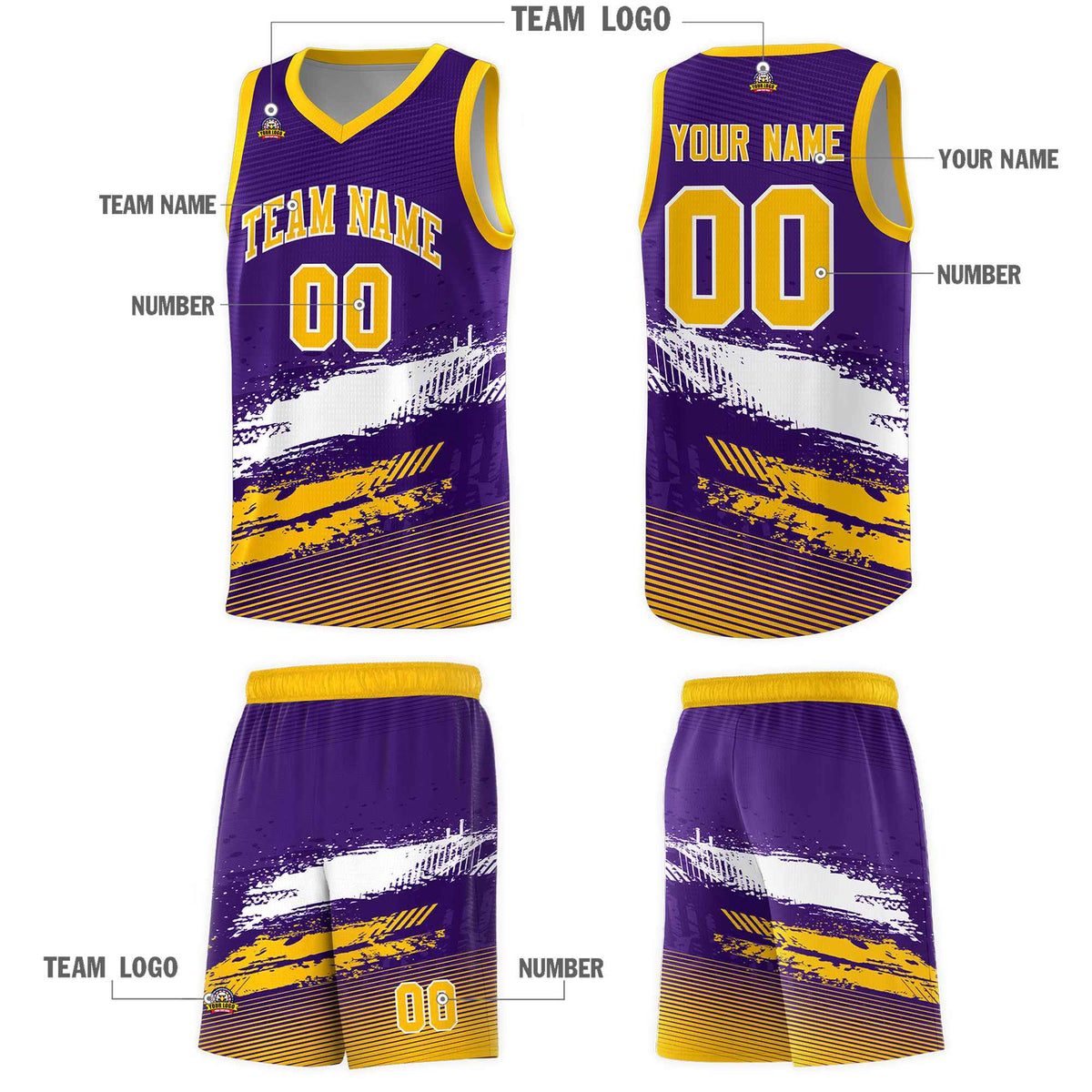 Custom Purple White and Yellow Graffiti Pattern Sports Uniform Basketball Jersey|KXKSHOP