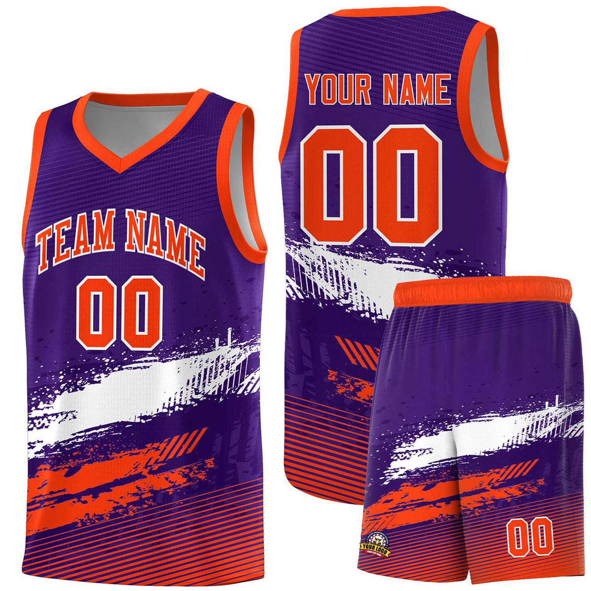 Custom Purple White and Orange Graffiti Pattern Sports Uniform Basketball Jersey|KXKSHOP