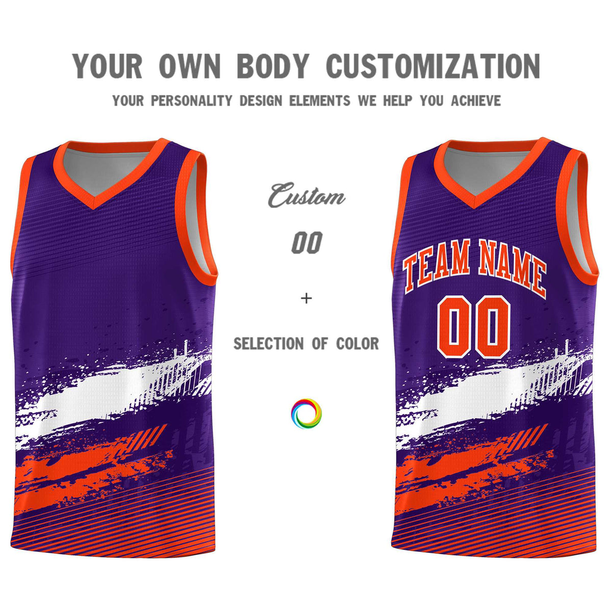 Custom Purple White and Orange Graffiti Pattern Sports Uniform Basketball Jersey|KXKSHOP